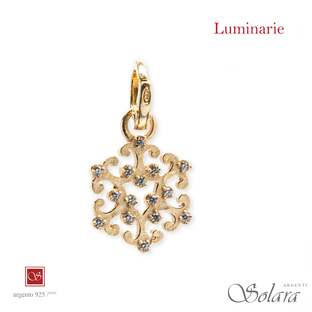 Luminaria esagonale con zirconi trasparenti,  mm 18 - argento-rosè-dorata