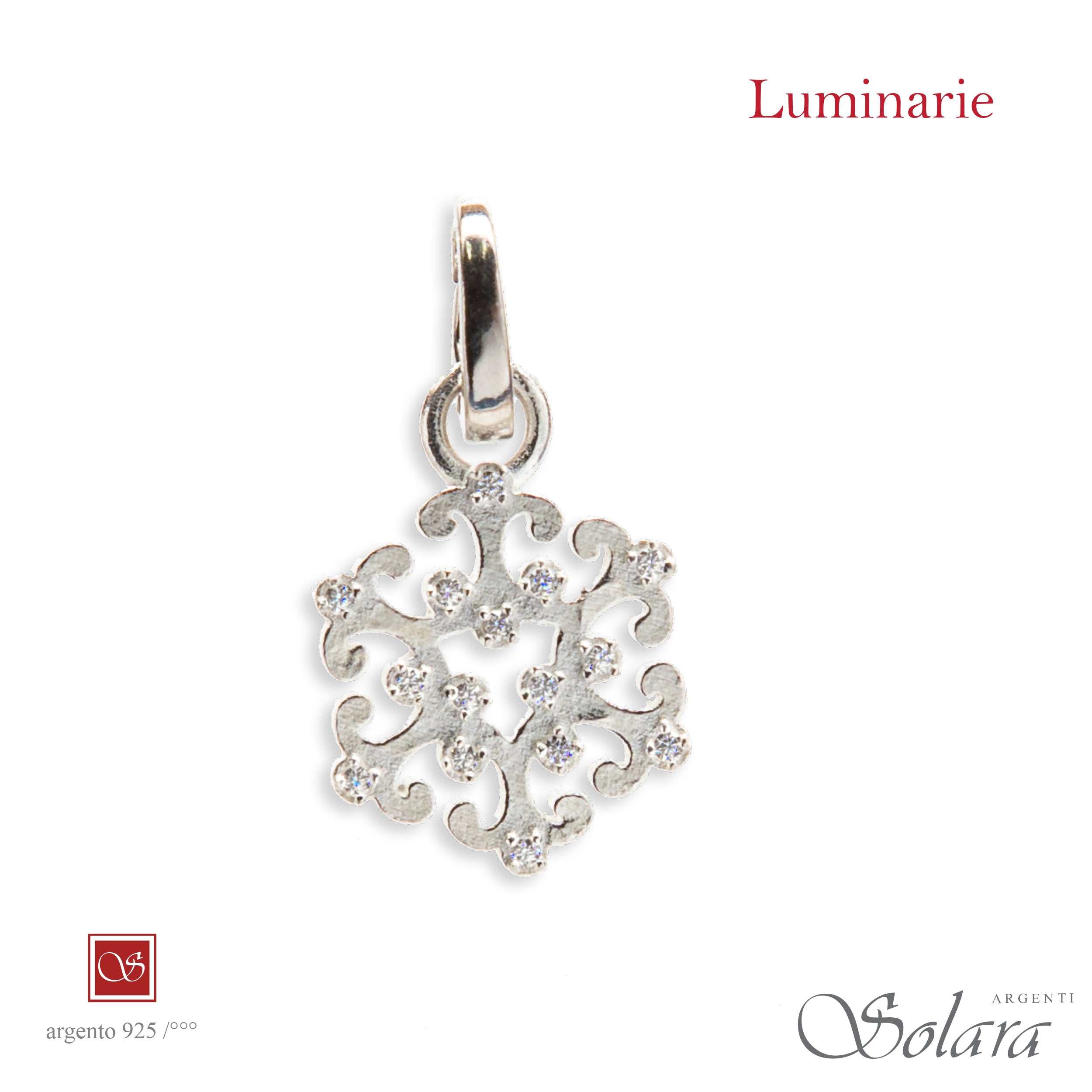 Luminaria esagonale con zirconi trasparenti, rodiata