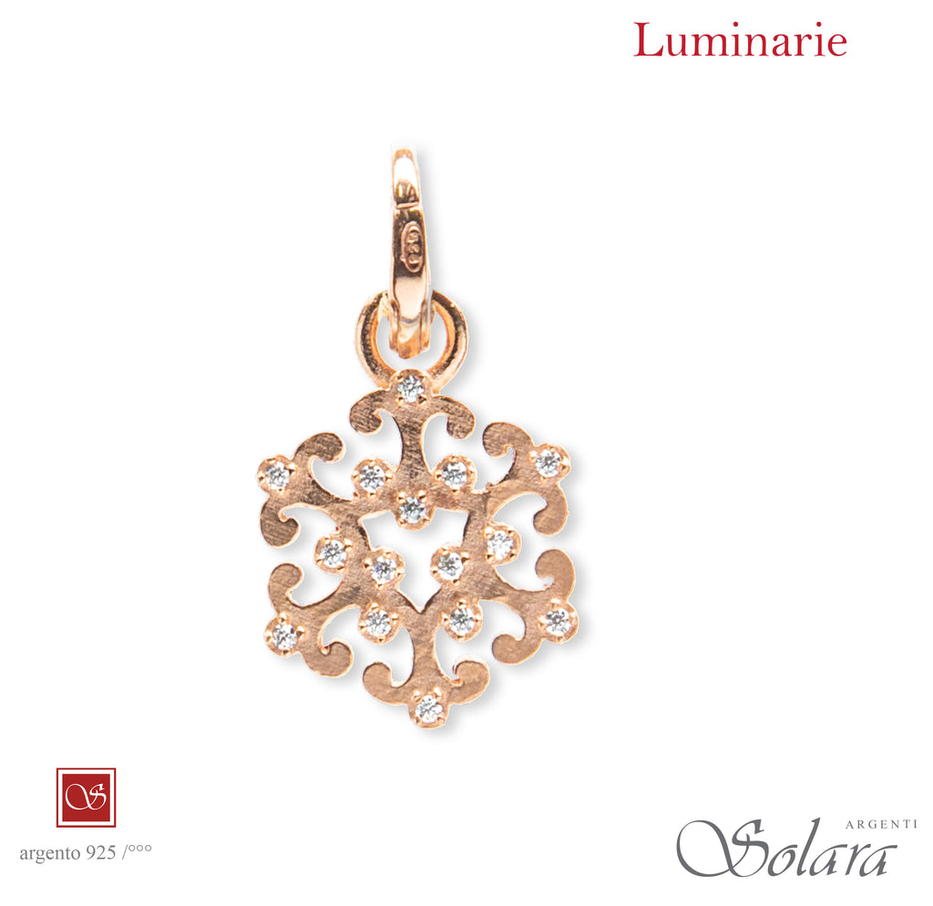 Luminaria esagonale con zirconi trasparenti,  mm 18 - argento-rosè-dorata