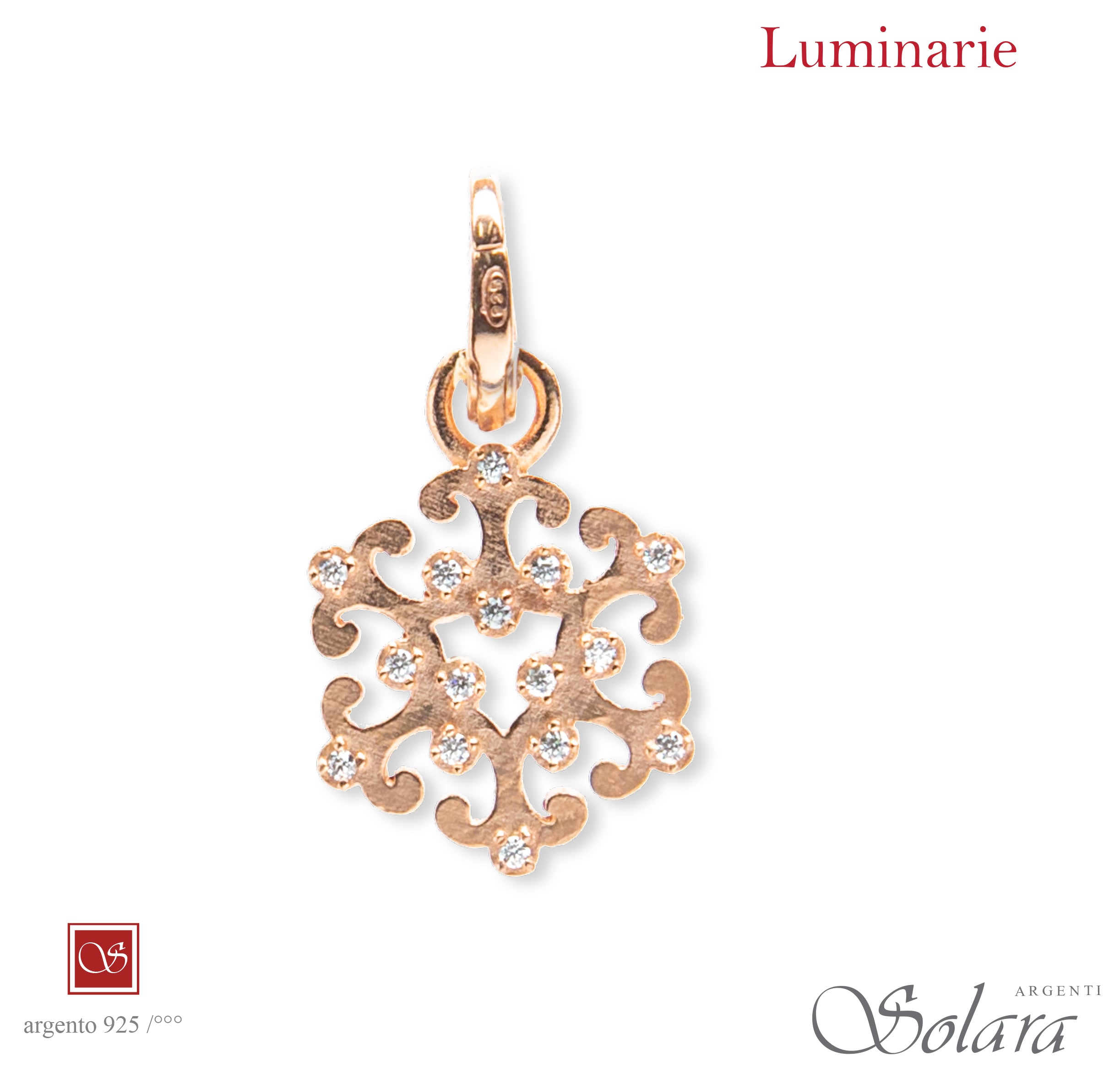 Luminaria esagonale con zirconi trasparenti,  mm 18 - argento-rosè-dorata