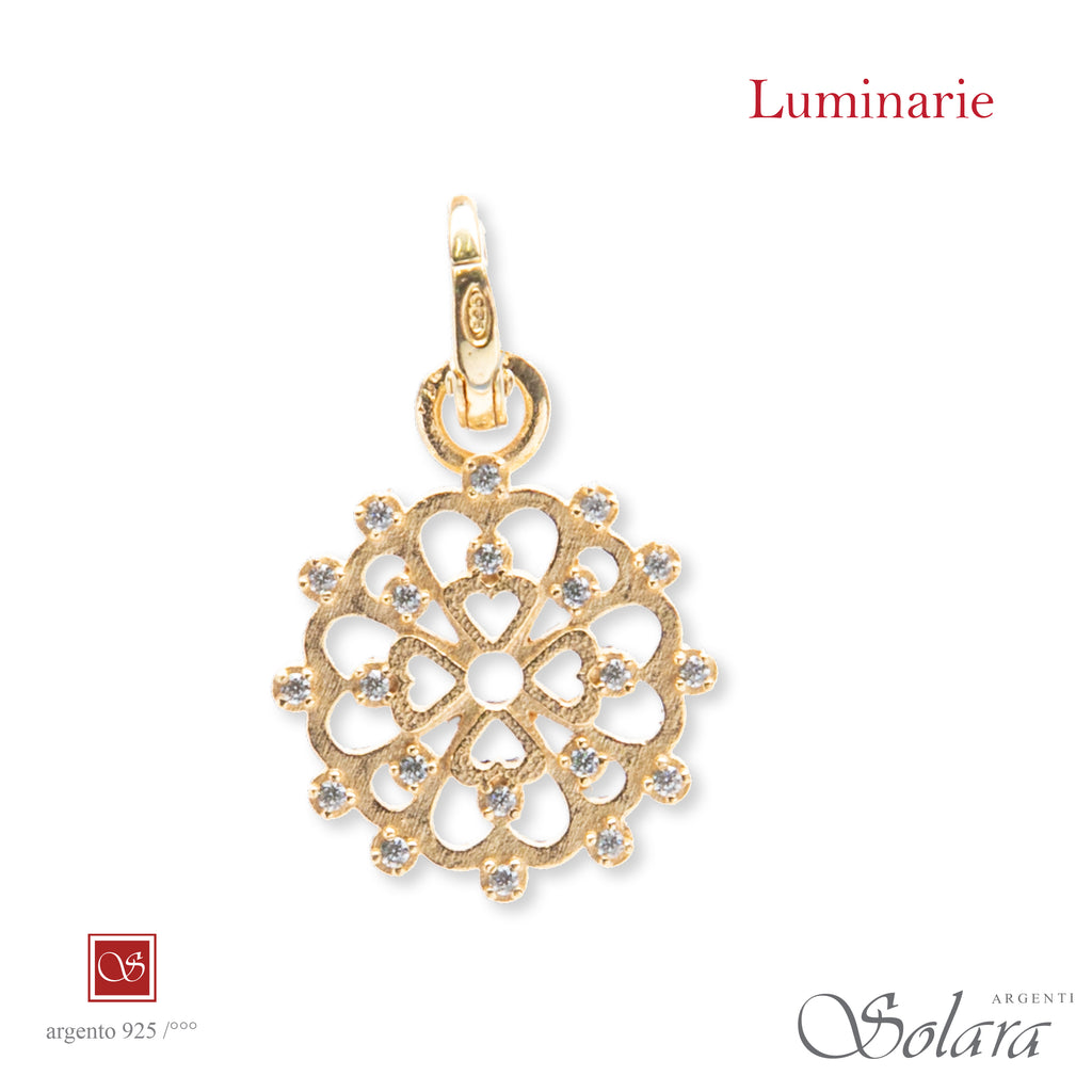 Luminaria tonda con zirconi trasparenti,  mm 18 - argento-rosè-dorata