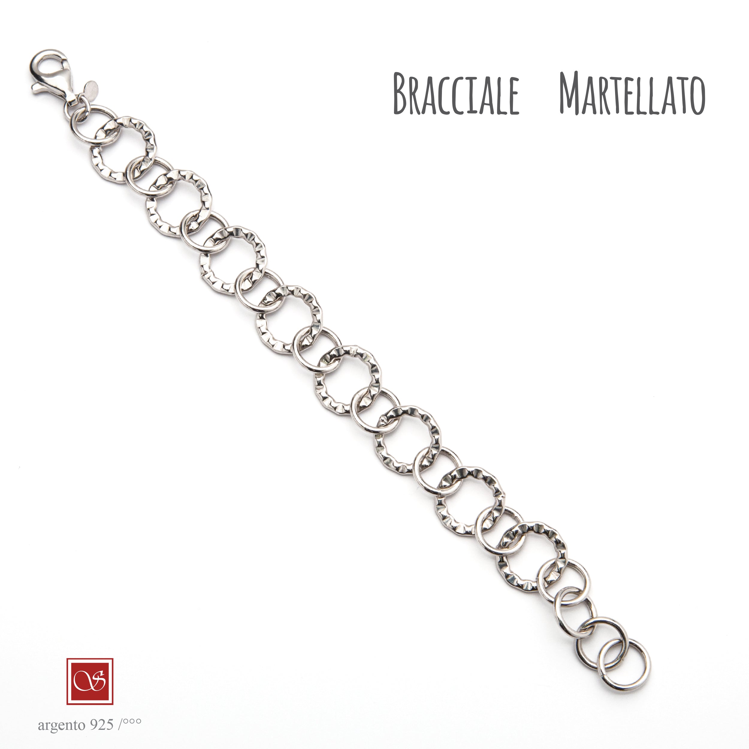 Bracciale maglia tonda MARTELLATA - 925/°°°