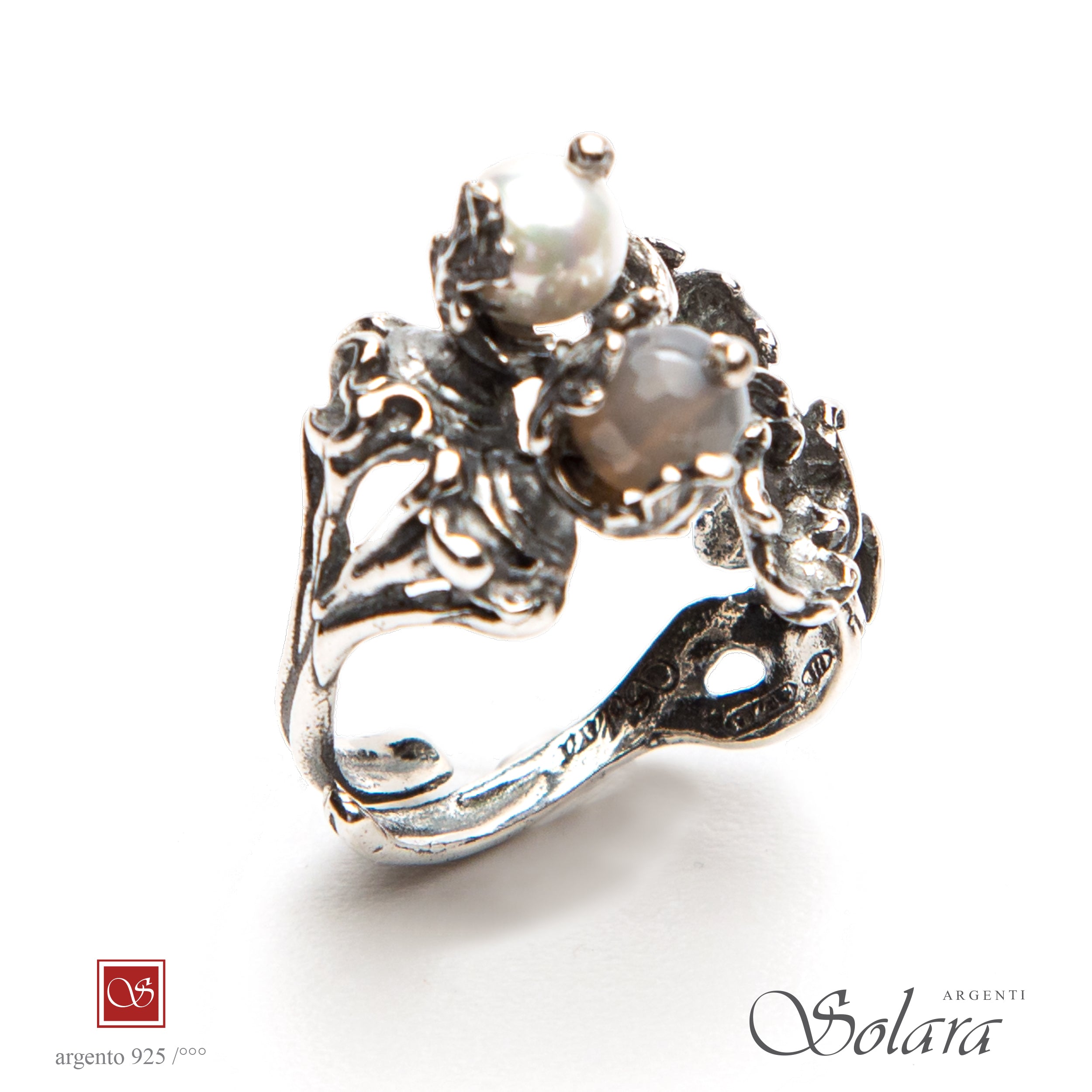 Anello due Pomidèfiure - con giada grigia e perla di Kobe - misura 12-16