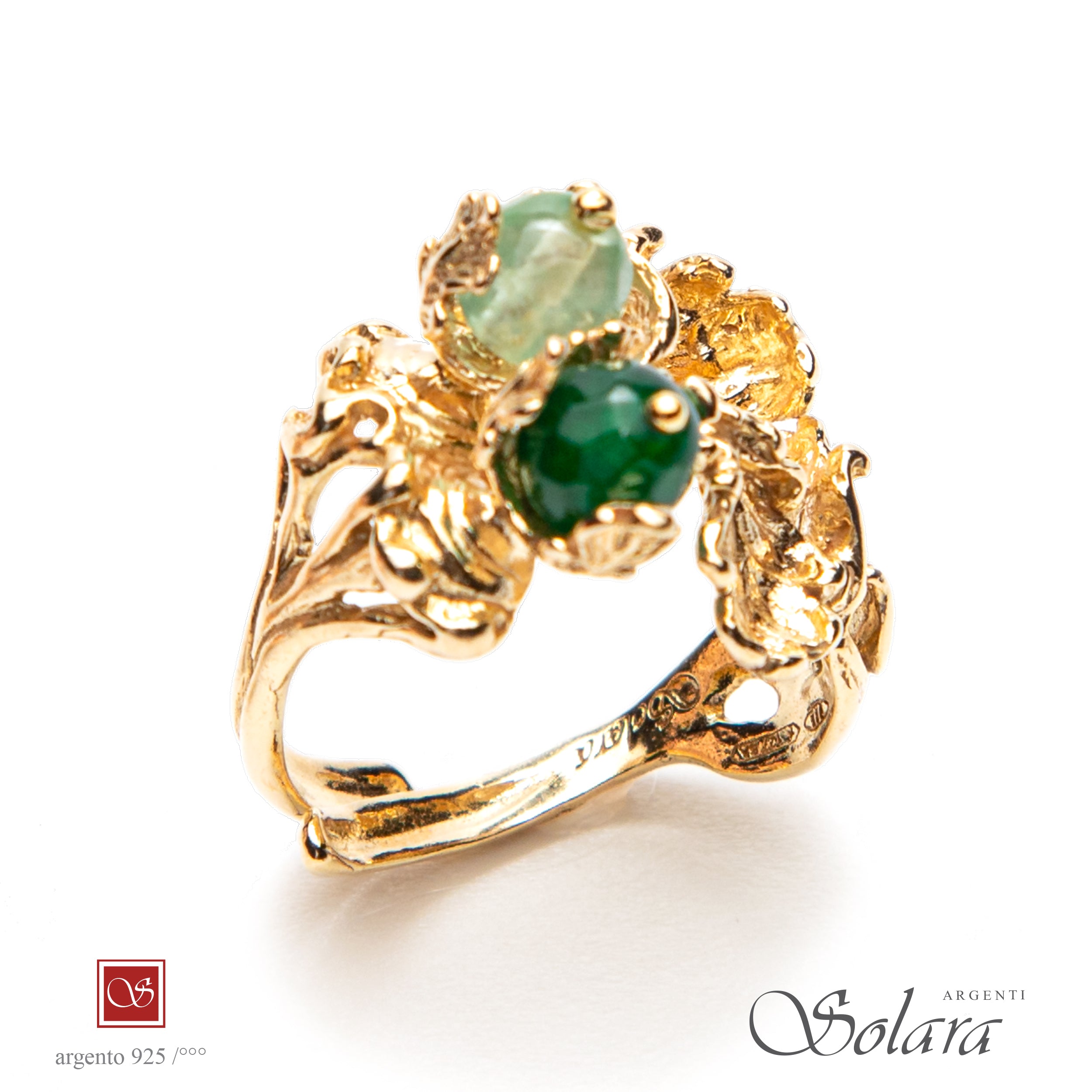 Anello due Pomidèfiure - con giada verde chiaro e verde scura - misura 12-16
